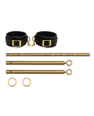 Lux Fetish Solid Gold Expandable Spreader Bar Set w/Detachable Leatherette Cuffs | Pleasura