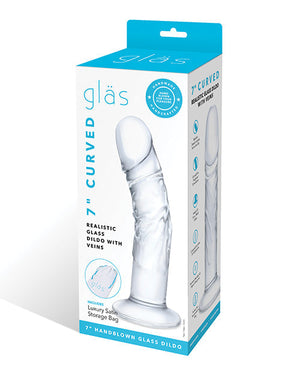Glas 7" Realistic Curved Glass Dildo w/Veins - Clear | Pleasura