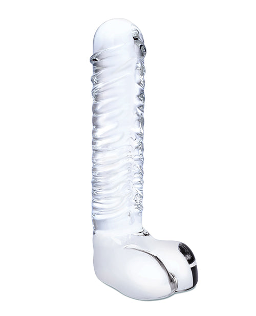Glas 8" Realistic Ribbed Glass G-Spot Dildo w/Balls - Clear | Pleasura