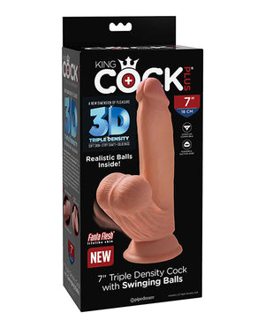 King Cock Plus 7" Triple Density Cock w/Swinging Balls - Tan | Pleasura