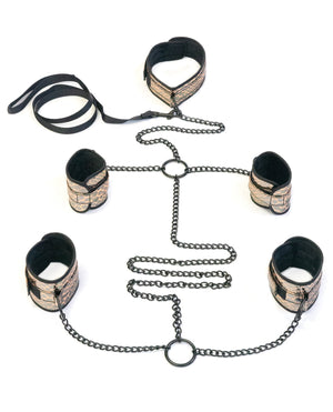 Spartacus Faux Leather Collar to Wrist & Ankle Restraints Bondage Kit w/Leash | Pleasura