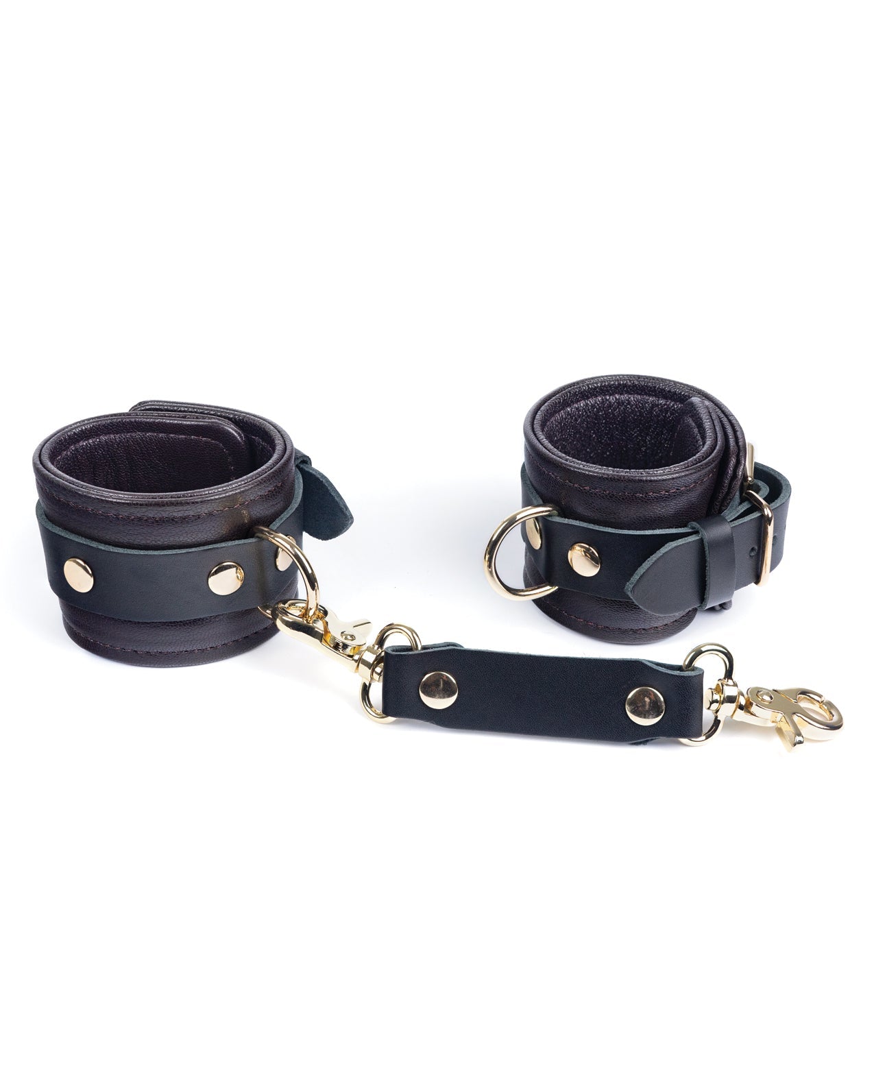 Spartacus Wrist Restraints - Brown Leather w/Gold Accent Hardware | Pleasura
