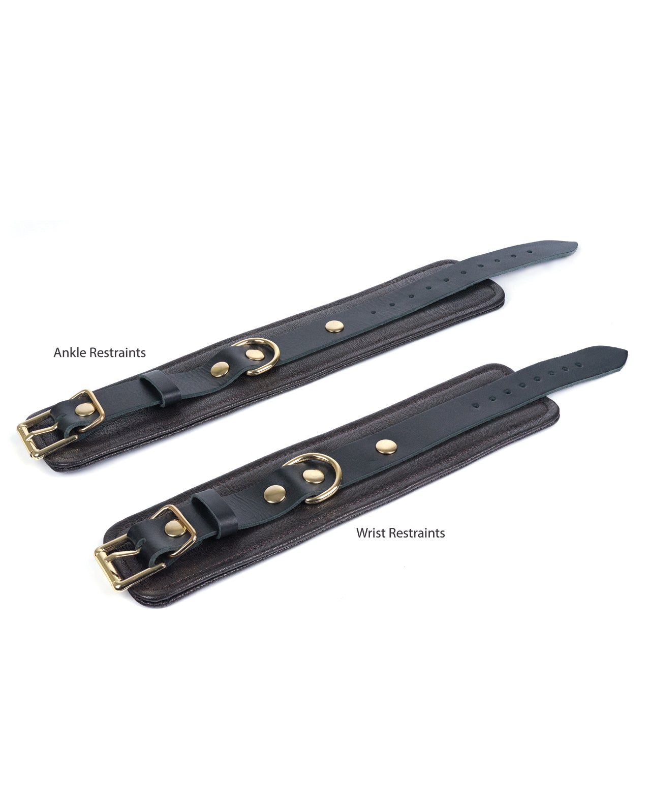 Spartacus Wrist Restraints - Brown Leather w/Gold Accent Hardware | Pleasura