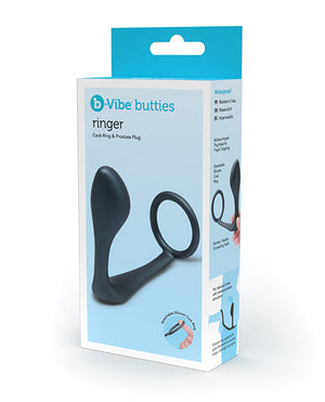 b-Vibe Butties Ringer Cock Ring & Prostate Plug - Black | Pleasura