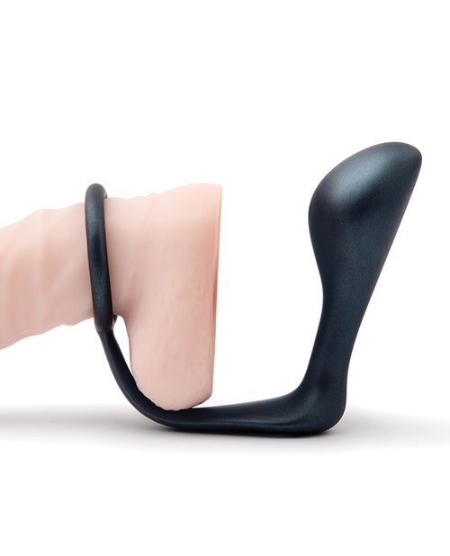 b-Vibe Butties Ringer Cock Ring & Prostate Plug - Black | Pleasura