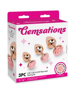 Gemsations 3 pc 2.75" & 3.15" & 3.7" Rose Metal Butt Plug Training Set - Rose Gold | Pleasura