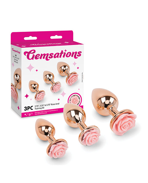 Gemsations 3 pc 2.75" & 3.15" & 3.7" Rose Metal Butt Plug Training Set - Rose Gold | Pleasura