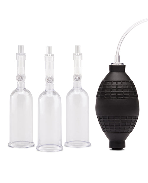 Lux Fetish Nipple Suckers w/Clitoral Pump - Clear/Black | Pleasura