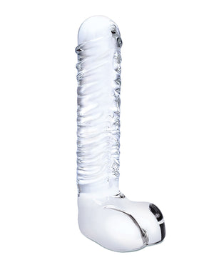 Glas 8" Realistic Ribbed Glass G-Spot Dildo w/Balls - Clear | Pleasura
