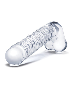 Glas 8" Realistic Ribbed Glass G-Spot Dildo w/Balls - Clear | Pleasura