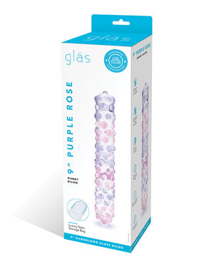Glas 9" Purple Rose Nubby Glass Dildo - Purple/Pink | Pleasura