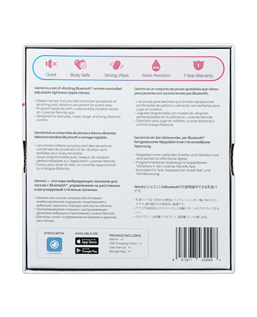 Lovense Gemini Vibrating Nipple Clamps - Pink | Pleasura