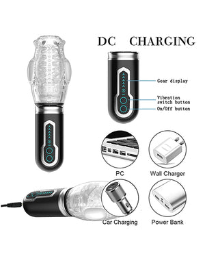 The Male Rose 3 Thrusting, Rotating &amp; Vibrating Oral Sex Masturbator - Black | Pleasura