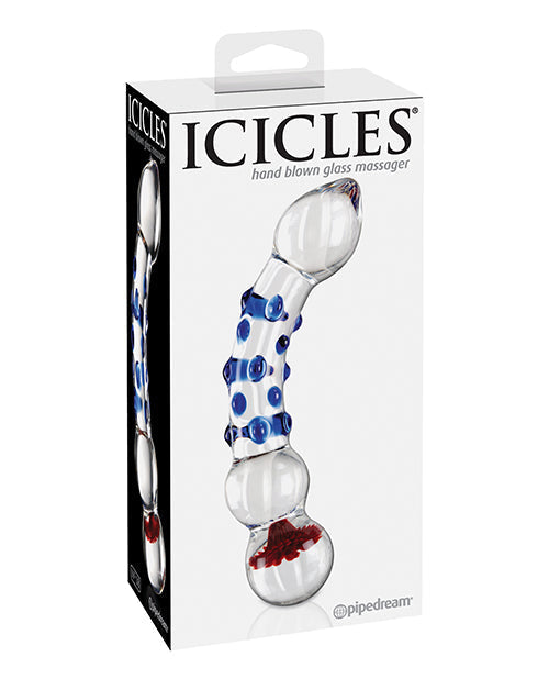 Icicles No. 18 Hand Blown Glass Massager - Clear w/Blue Knobs | Pleasura