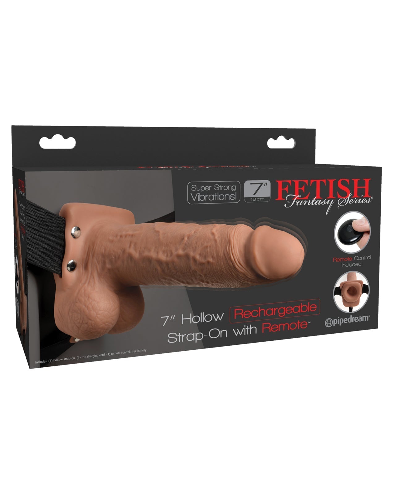 Fetish Fantasy Series 7" Hollow Rechargeable Strap On w/Remote - Tan | Pleasura