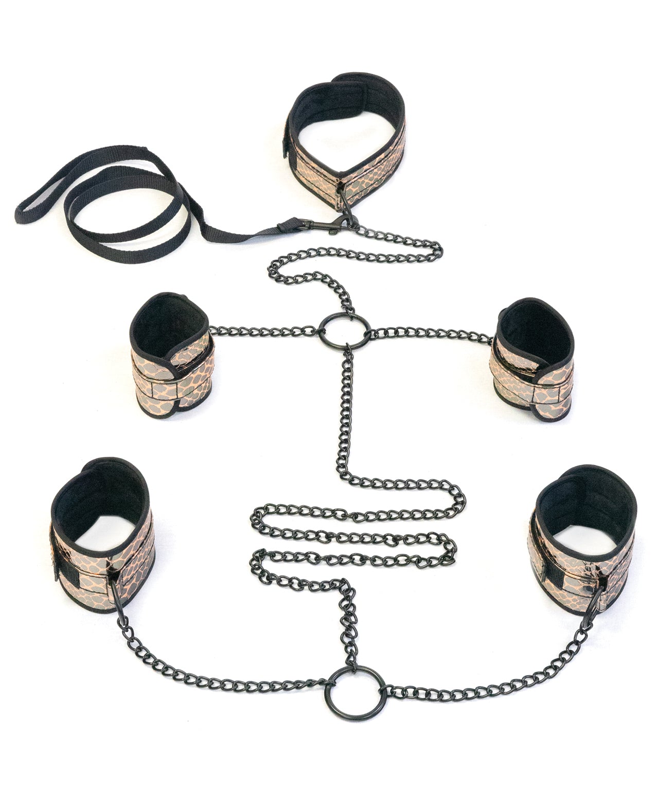 Spartacus Faux Leather Collar to Wrist & Ankle Restraints Bondage Kit w/Leash | Pleasura