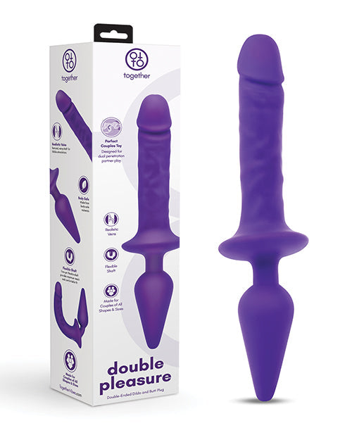 Together Double Pleasure 11" Double-Ended Dildo & Butt Plug - Purple | Pleasura