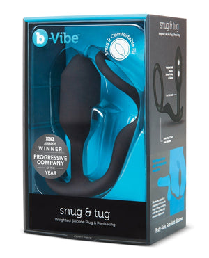 b - Vibe Snug & Tug Weighted Silicone & Penis Ring - 128 g Black - Pleasura