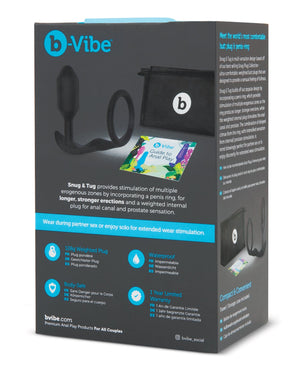 b - Vibe Snug & Tug Weighted Silicone & Penis Ring - 128 g Black - Pleasura