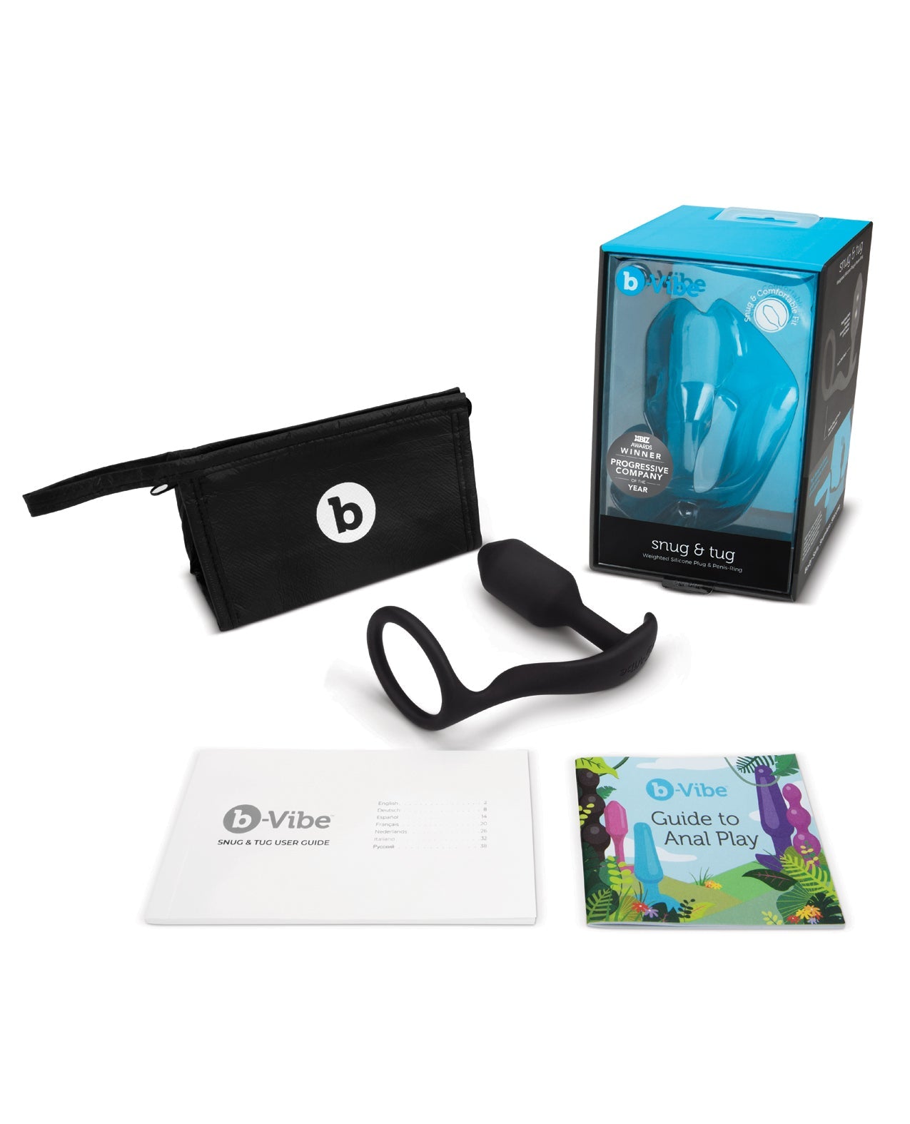 b - Vibe Snug & Tug Weighted Silicone & Penis Ring - 128 g Black - Pleasura
